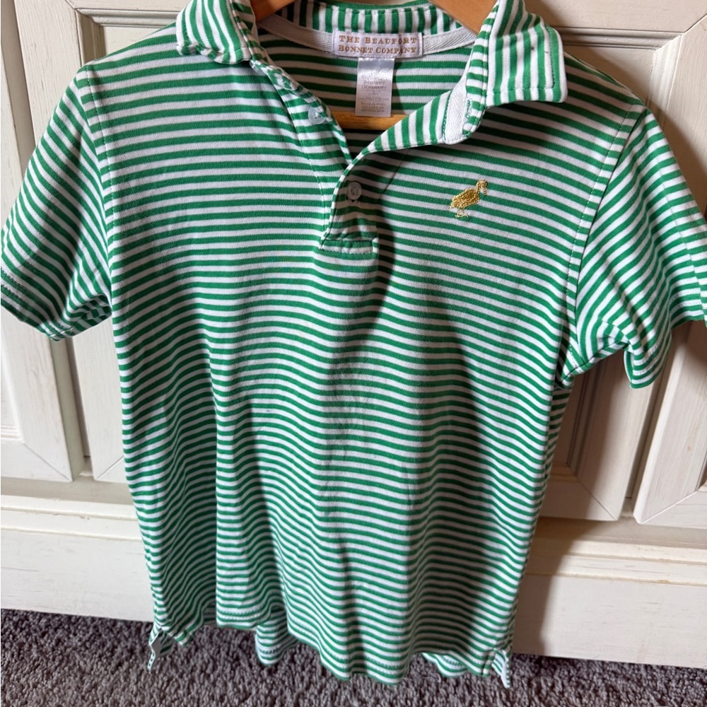 The Beaufort Bonnet Company Green and White Striped Polo